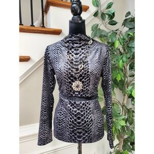 Akira Women Gray Polyester Mock Neck Long Sleeve Casual Top Blouse Size X-Large